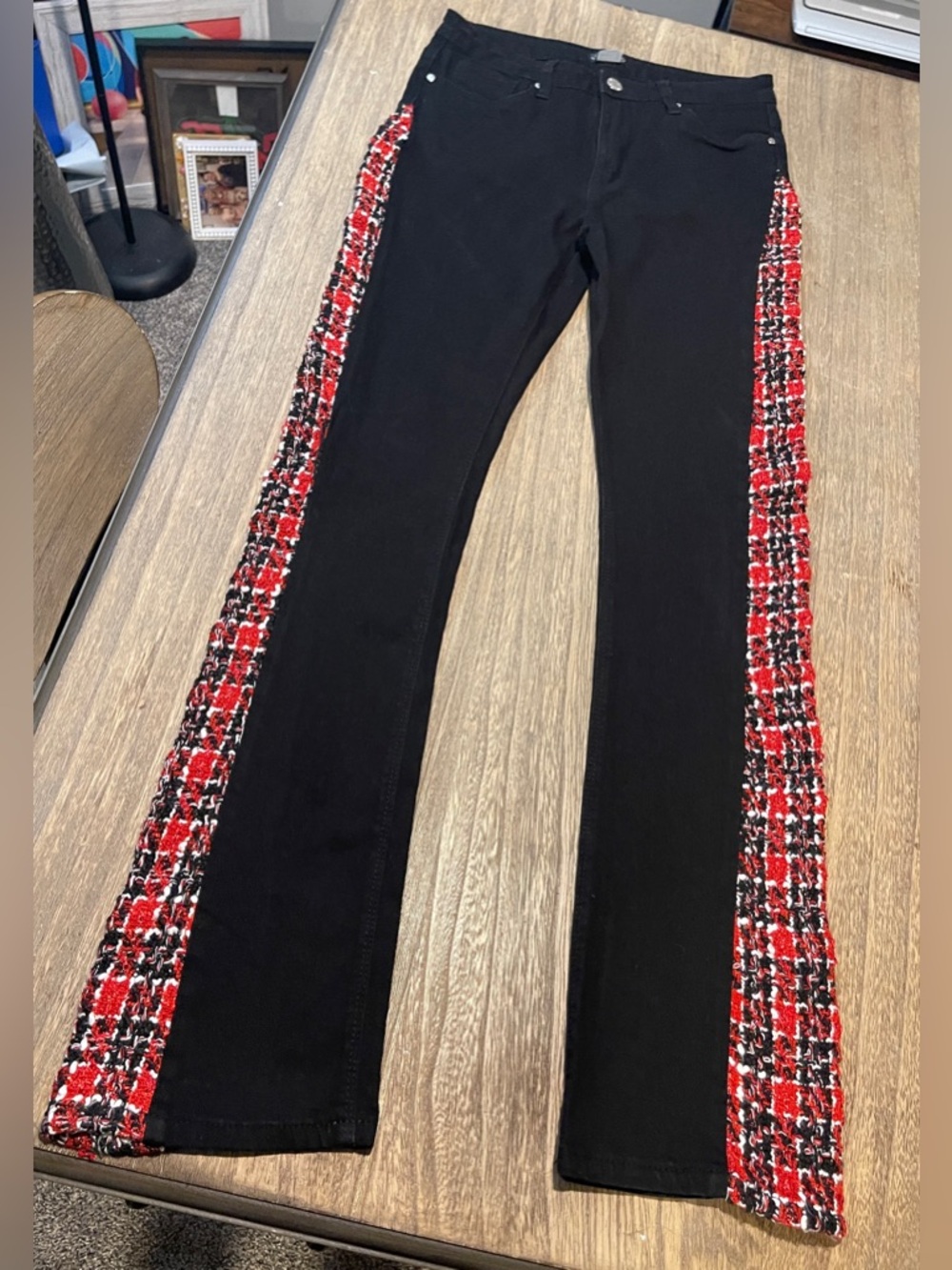 VENUS Black Bootcut Pants with Red Tweed Side Panels, Size 4